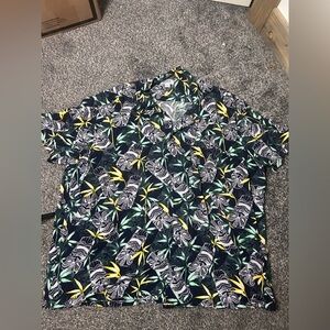 Men's Navy Tiki Tropical Hawaiian Print Short-Sleeve Shirt Resort Summer